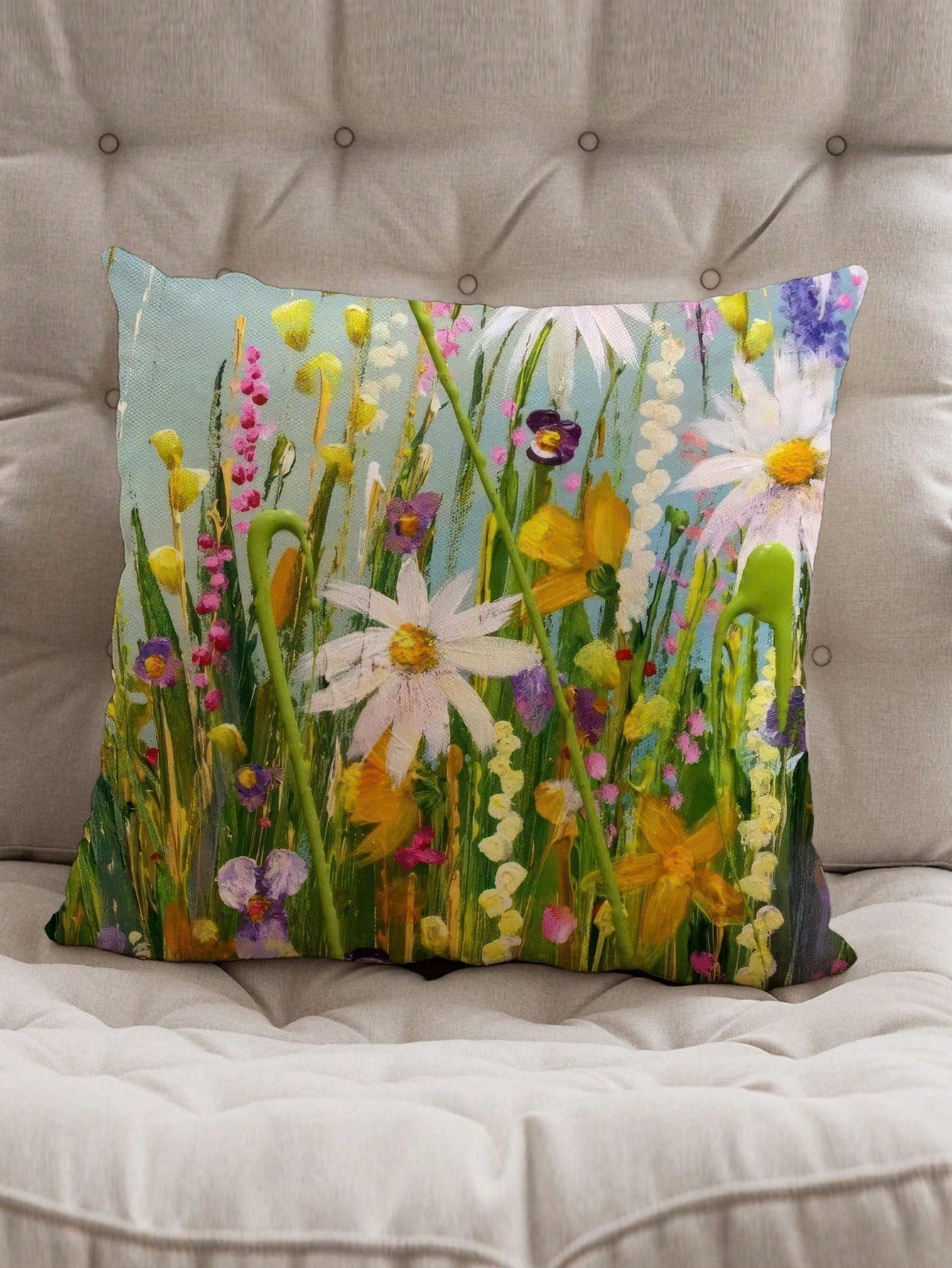 غطاء وسادة بوليستر مع نمط النباتات والزهور