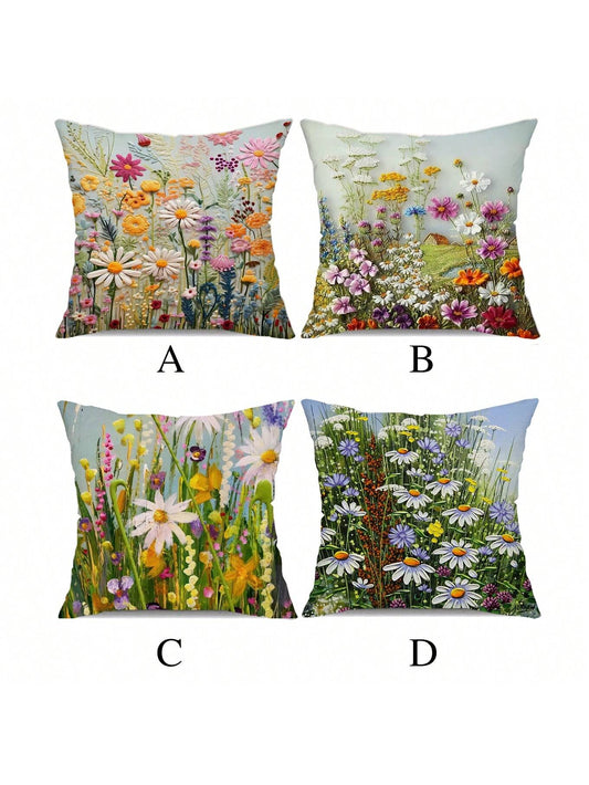 غطاء وسادة بوليستر مع نمط النباتات والزهور