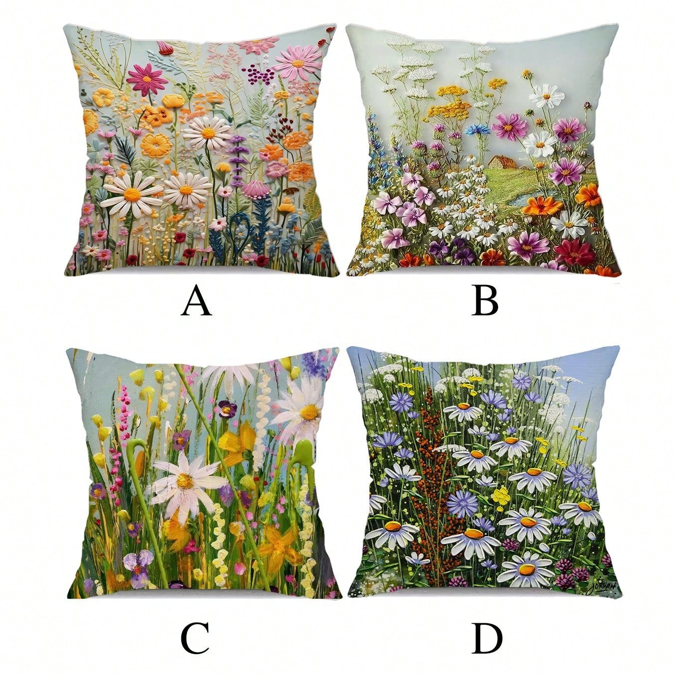 غطاء وسادة بوليستر مع نمط النباتات والزهور