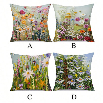 غطاء وسادة بوليستر مع نمط النباتات والزهور