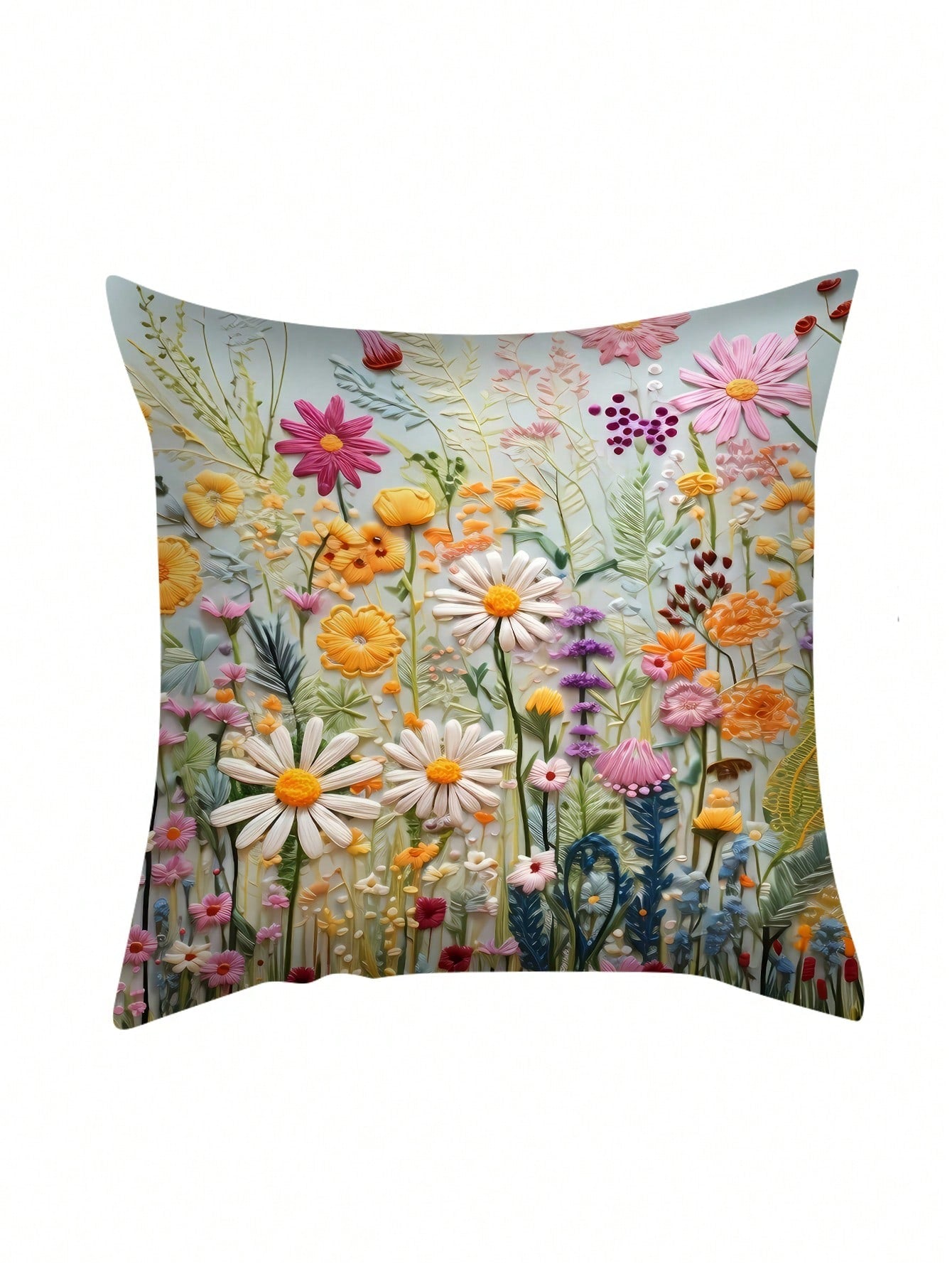 غطاء وسادة بوليستر مع نمط النباتات والزهور