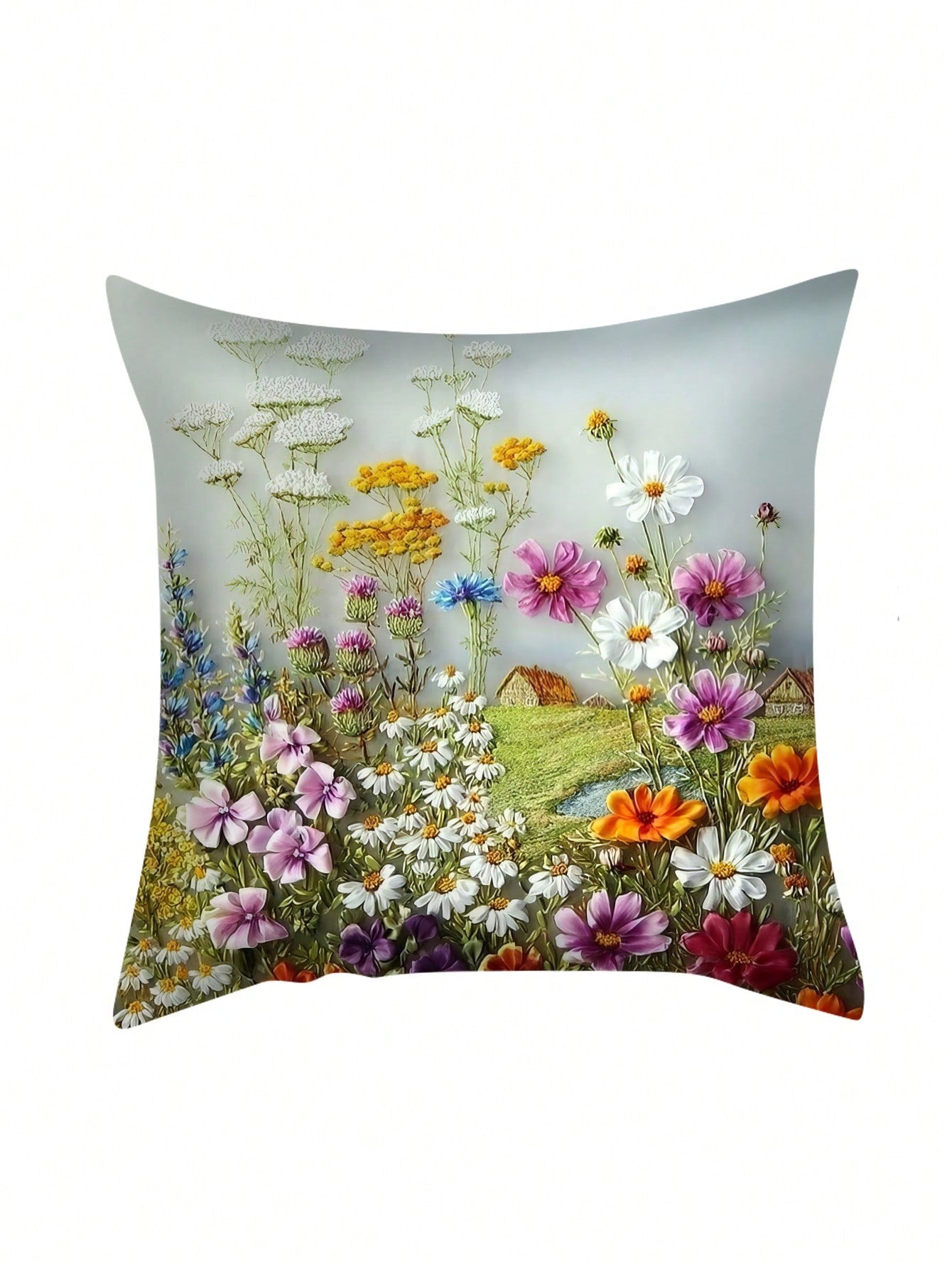 غطاء وسادة بوليستر مع نمط النباتات والزهور