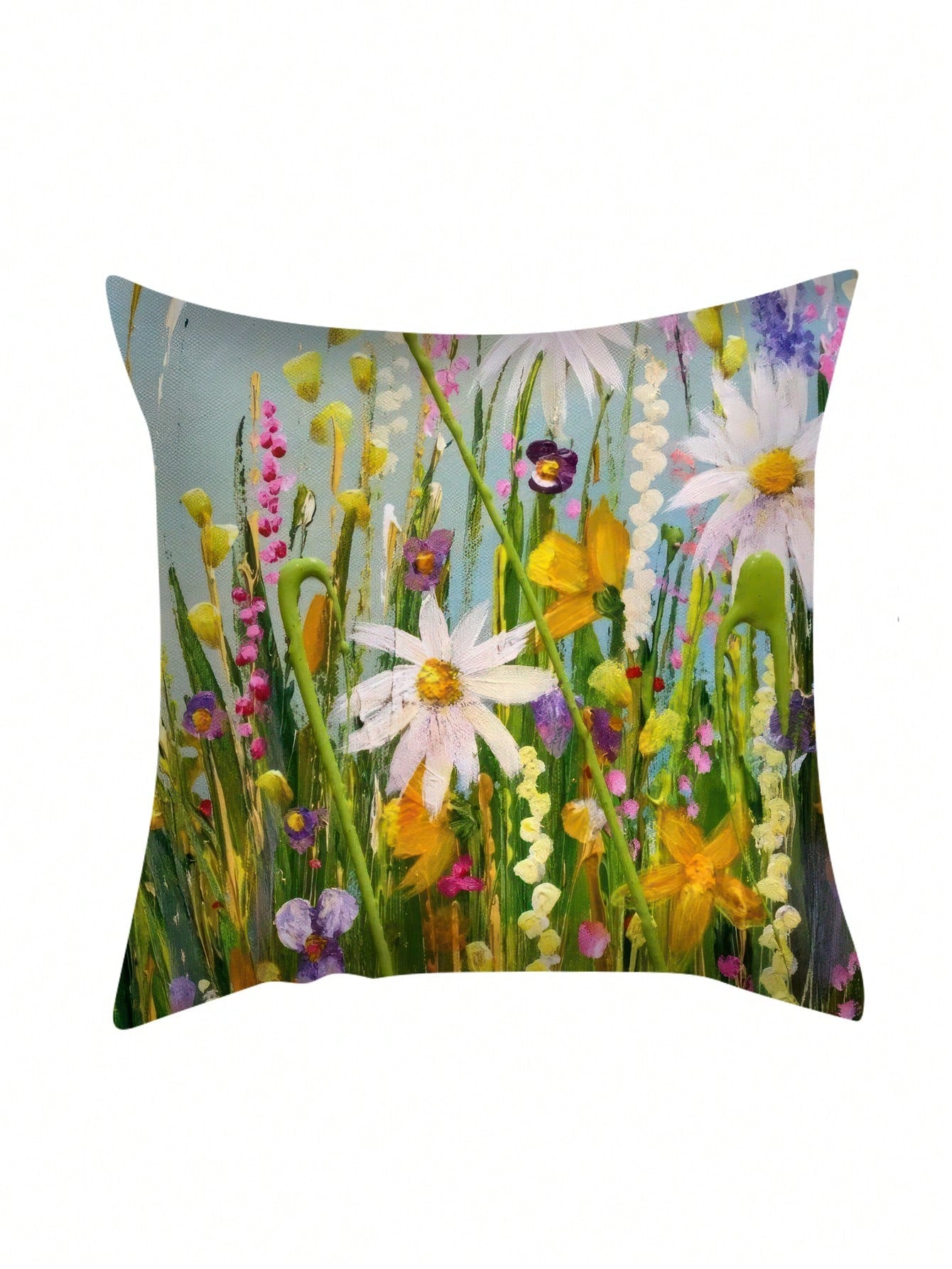 غطاء وسادة بوليستر مع نمط النباتات والزهور