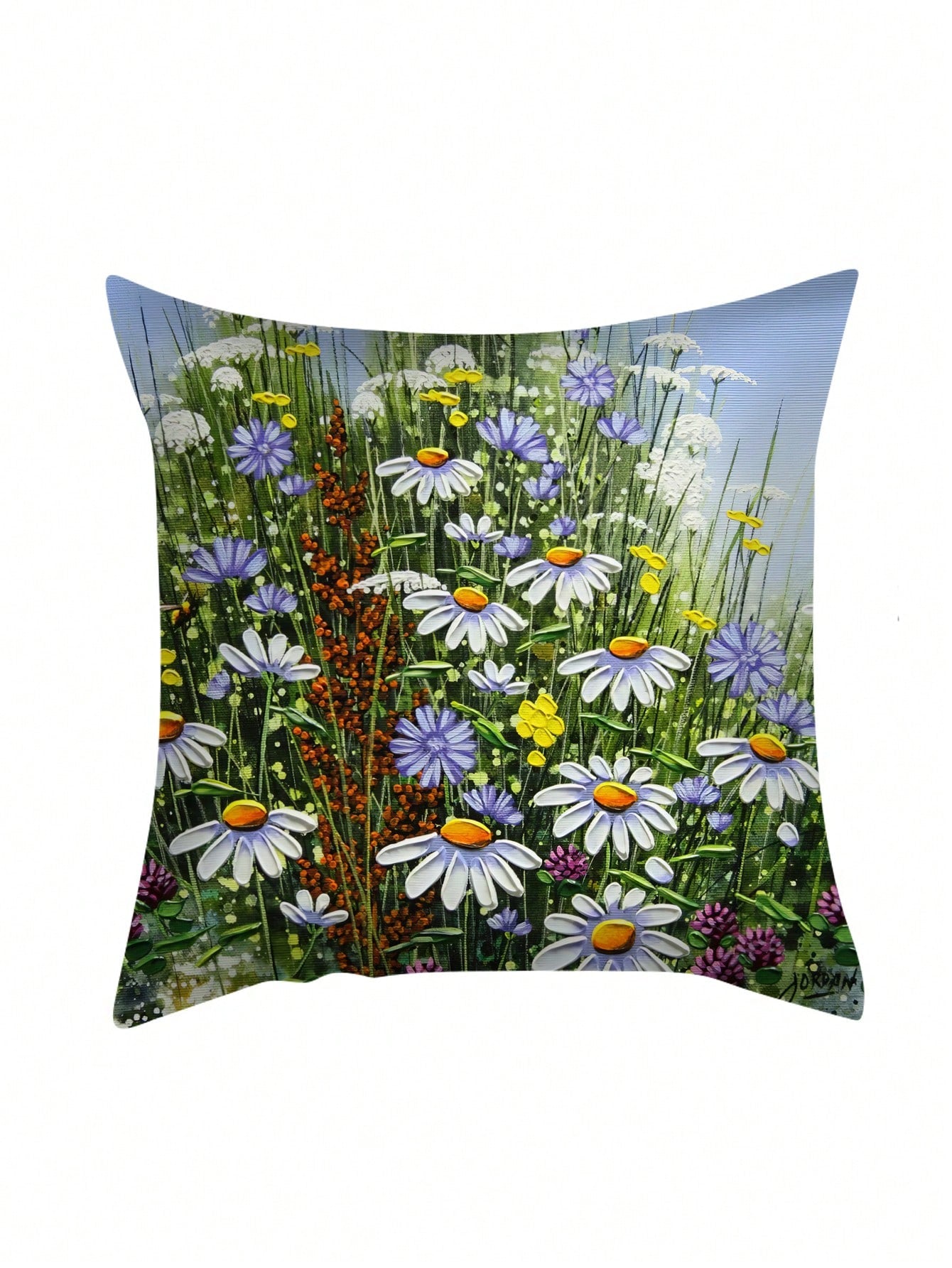 غطاء وسادة بوليستر مع نمط النباتات والزهور