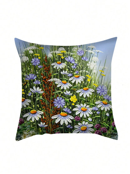 غطاء وسادة بوليستر مع نمط النباتات والزهور