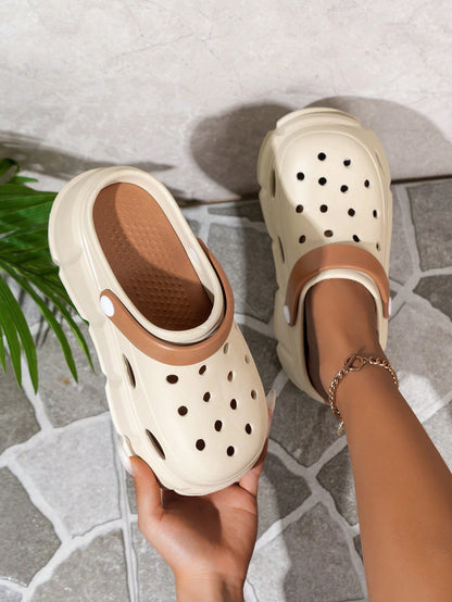 حذاء نسائي بكعب عريض سماكة 7 سم ونعل مرتفع منصة، حذاء مريح للغاية للحديقة يتيح التهوية، حذاء سهل الانزلاق بأسلوب أميراتي لطيف .مثالي للارتداء الخارجي