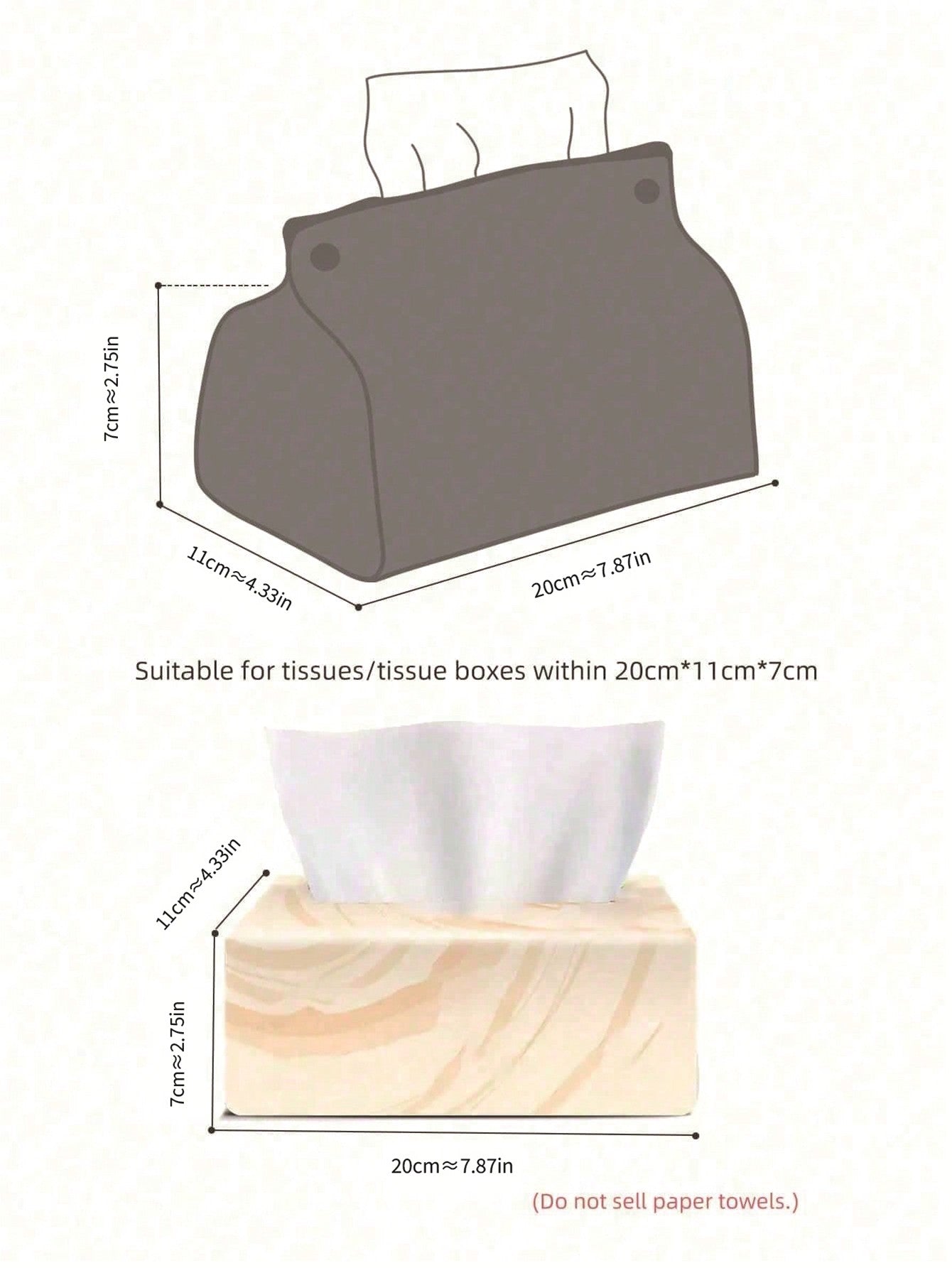 غطاء صندوق المناديل ذو الوقوف الحر التخزيني للمكتب من الجلد الصناعي المقوى والمقاوم للماء بتصميم القمح الموحد و نمط الحدبات على الجلد