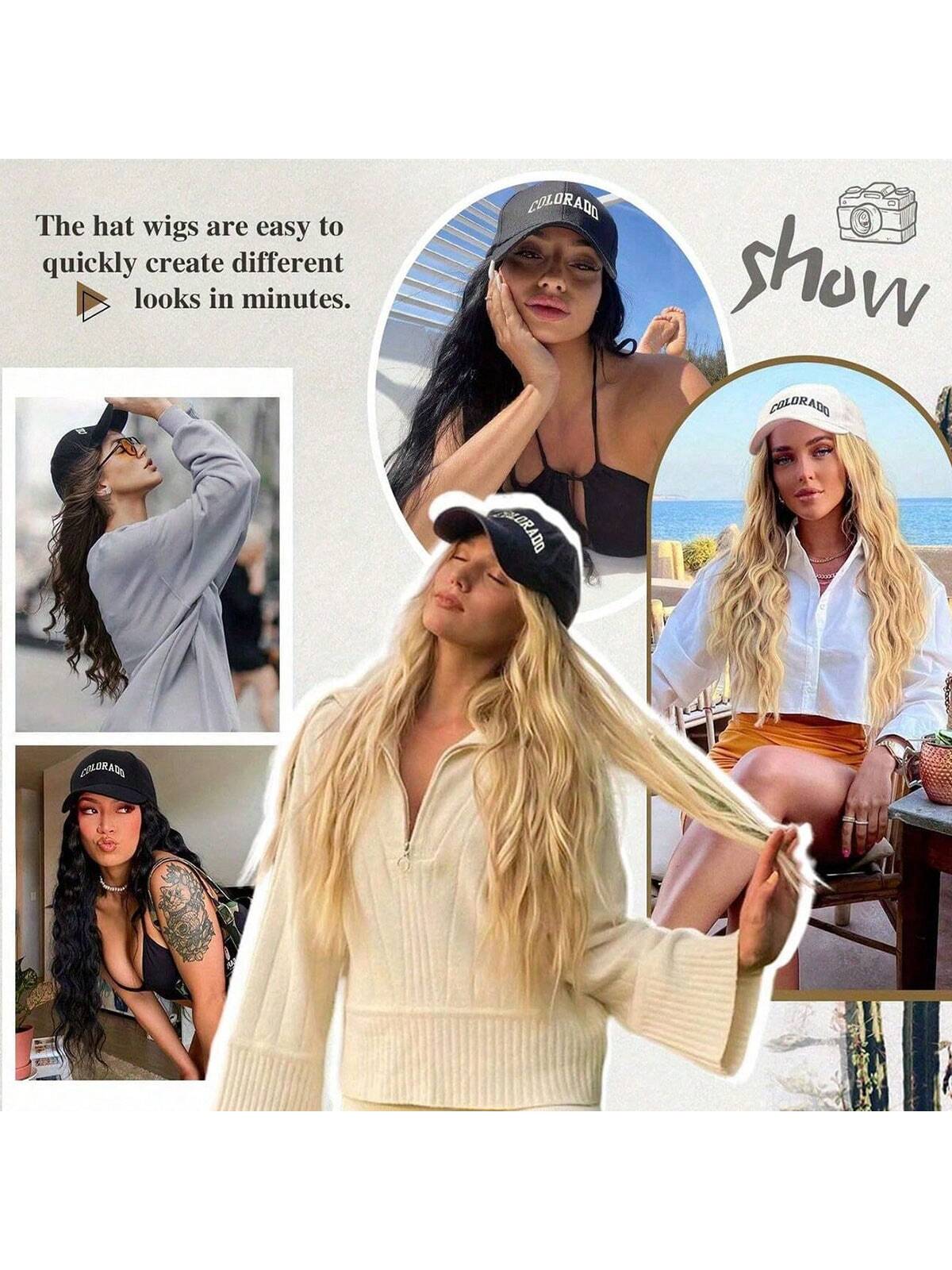 قبعة شعر مستعار قابلة للتعديل بجناحين ومعلقات شعر قصيرة هيكل قبعة البيسبول الشعر المجعد مضفر الباروكة الاصطناعية