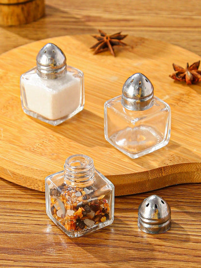 جرة التوابل الشفافة 2قطع وزجاجة ملح صغيرة بسيطة ومحمولة للمطبخ