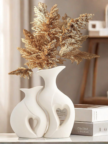 مجموعة قوارير من السيراميك الأبيض 2 قطعة لديكور