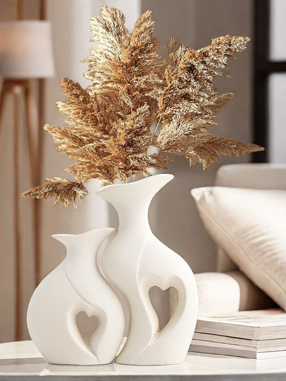 مجموعة قوارير من السيراميك الأبيض 2 قطعة لديكور