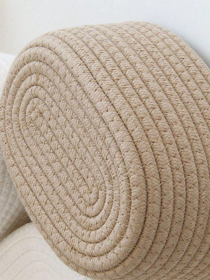 سلة تخزين خيوط مغطاة بيضاوية، صندوق تخزين مكتبي مصنوع يدويًا مُنسوج للنوم والمنضدة الجانبية