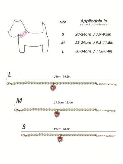 قلادة قلب الحيوانات الأليفة - طوق قابل للتعديل، يحتوي على لؤلؤ صناعي، يناسب الكلاب والقطط والحيوانات الصغيرة - إكسسوار عصري ومريح لحيوانك الأليف الحبيب