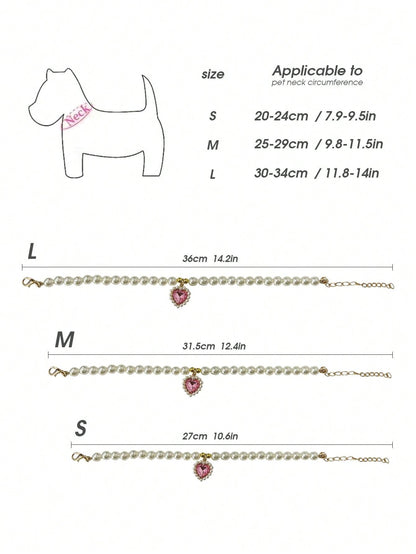 قلادة قلب الحيوانات الأليفة - طوق قابل للتعديل، يحتوي على لؤلؤ صناعي، يناسب الكلاب والقطط والحيوانات الصغيرة - إكسسوار عصري ومريح لحيوانك الأليف الحبيب
