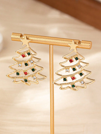 زوج من الأقراط المعدنية بتصميم شجرة عيد الميلاد