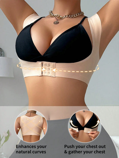 ملابس علوية تكييف الجسم النسائي الملساء ، مع إغلاق أمامي ودعم صدر ، وتصميم خلفي بشكل V ، قطعة واحدة