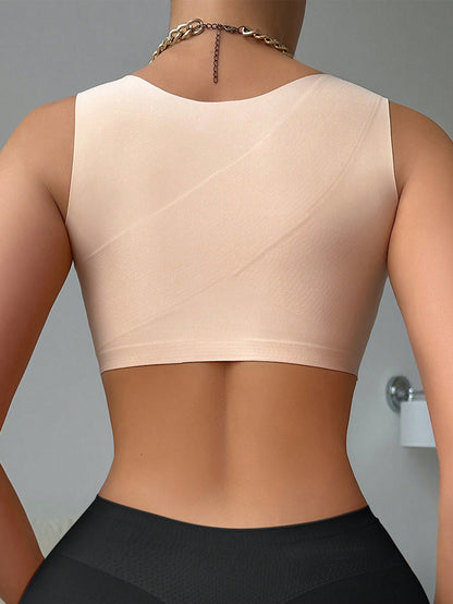 ملابس علوية تكييف الجسم النسائي الملساء ، مع إغلاق أمامي ودعم صدر ، وتصميم خلفي بشكل V ، قطعة واحدة