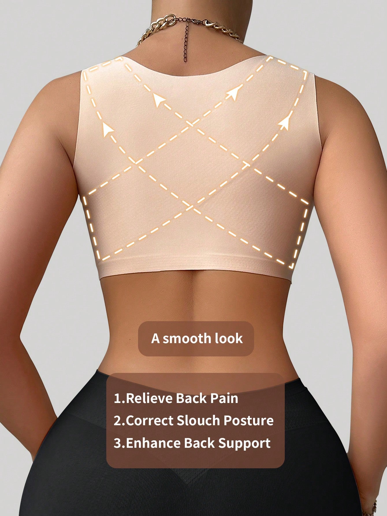 ملابس علوية تكييف الجسم النسائي الملساء ، مع إغلاق أمامي ودعم صدر ، وتصميم خلفي بشكل V ، قطعة واحدة