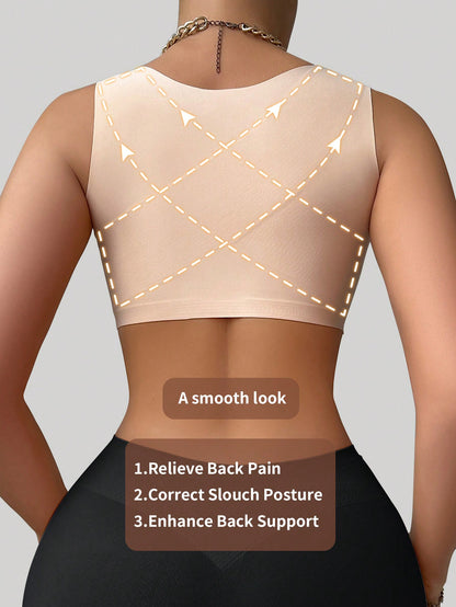 ملابس علوية تكييف الجسم النسائي الملساء ، مع إغلاق أمامي ودعم صدر ، وتصميم خلفي بشكل V ، قطعة واحدة