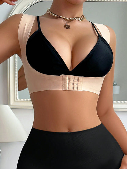 ملابس علوية تكييف الجسم النسائي الملساء ، مع إغلاق أمامي ودعم صدر ، وتصميم خلفي بشكل V ، قطعة واحدة