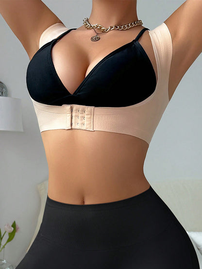 ملابس علوية تكييف الجسم النسائي الملساء ، مع إغلاق أمامي ودعم صدر ، وتصميم خلفي بشكل V ، قطعة واحدة