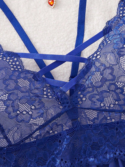 طقم لانجيري مقاس كبير للنساء، بيبي دول جريء مع حمّالات رباط خلفي ولآلئ دانتيل إثاري