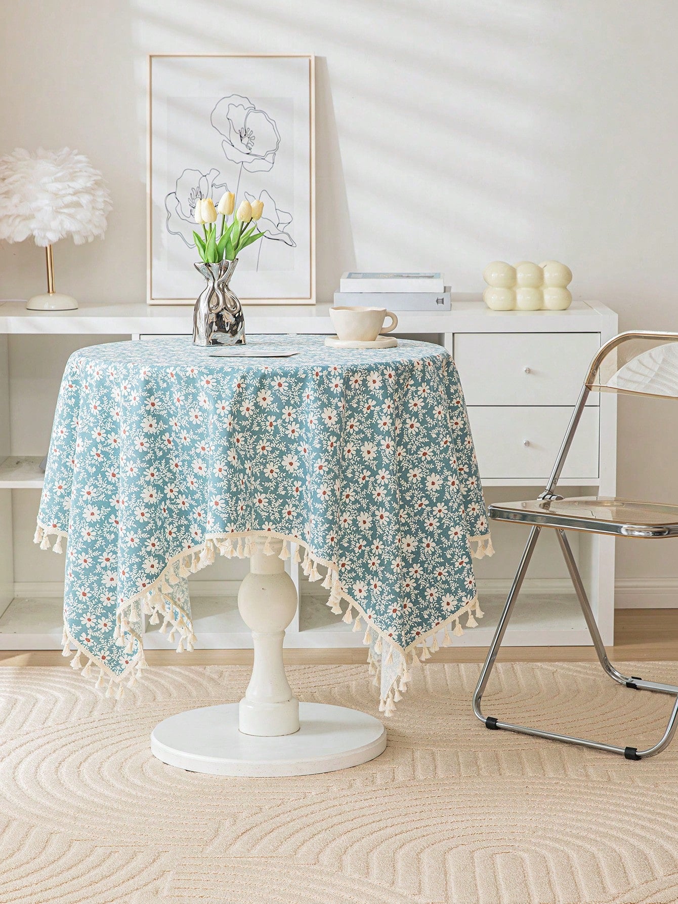 غطاء طاولة بتصميم ريفي للأزهار والعروة بقماشة واحدة، مناسب لديكور غرف المعيشة والنوم، ويمكن استخدامه في جميع المواسم