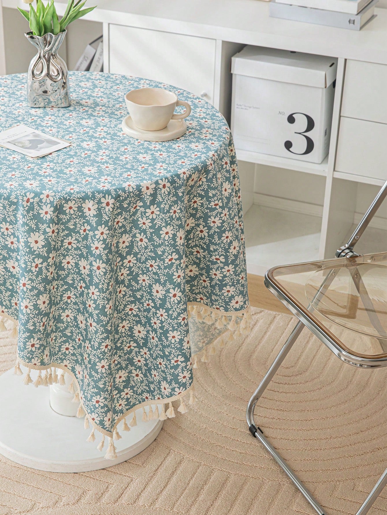 غطاء طاولة بتصميم ريفي للأزهار والعروة بقماشة واحدة، مناسب لديكور غرف المعيشة والنوم، ويمكن استخدامه في جميع المواسم