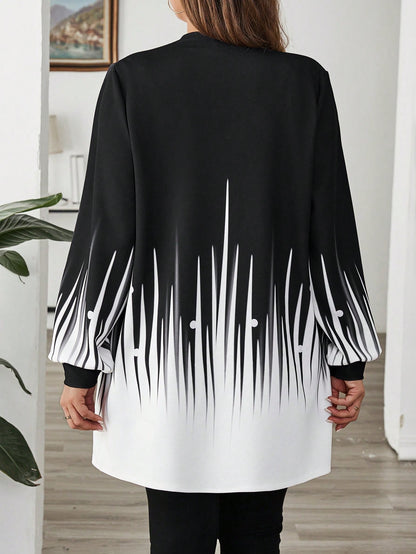 جاكيت نسائية بأكمام طويلة وحجم زائد مطبوعة