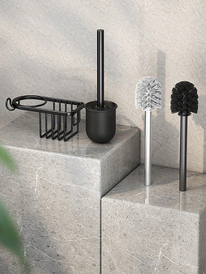 فرشاة مرحاض جدارية واحدة، من دون براغي، تنظيف الزوايا الميتة بدون زاوية يرافقه تصميم لتخزينها، تصميم مقبض ممتد، قاعدة الصرف المجوفة