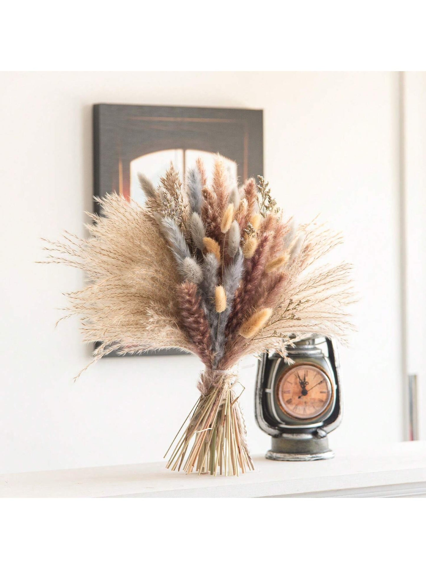 ديكور عشب بامباس رمادي مجفف عالي الجودة يتكون من 105 قطعة،