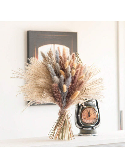 ديكور عشب بامباس رمادي مجفف عالي الجودة يتكون من 105 قطعة،