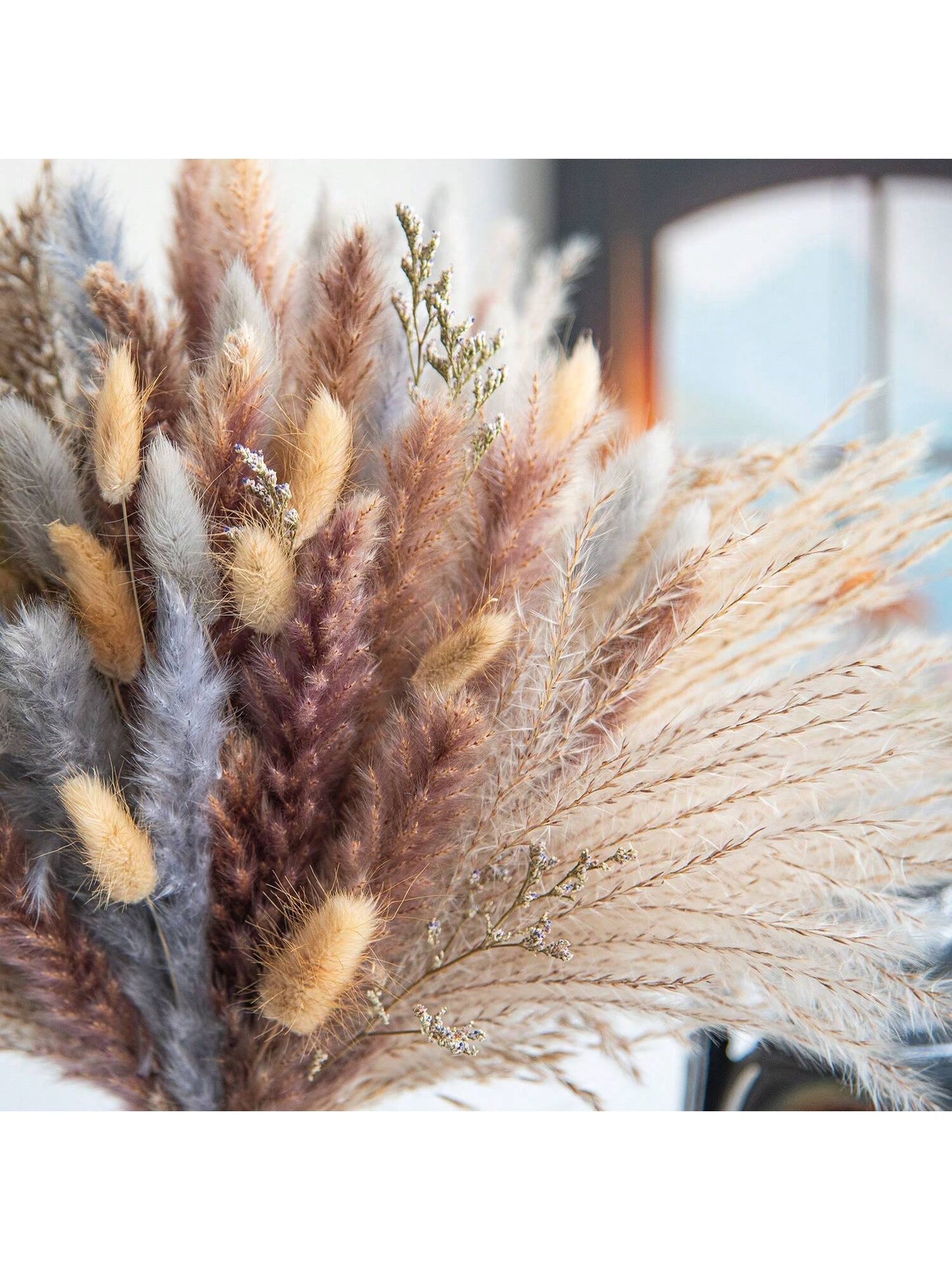 ديكور عشب بامباس رمادي مجفف عالي الجودة يتكون من 105 قطعة،