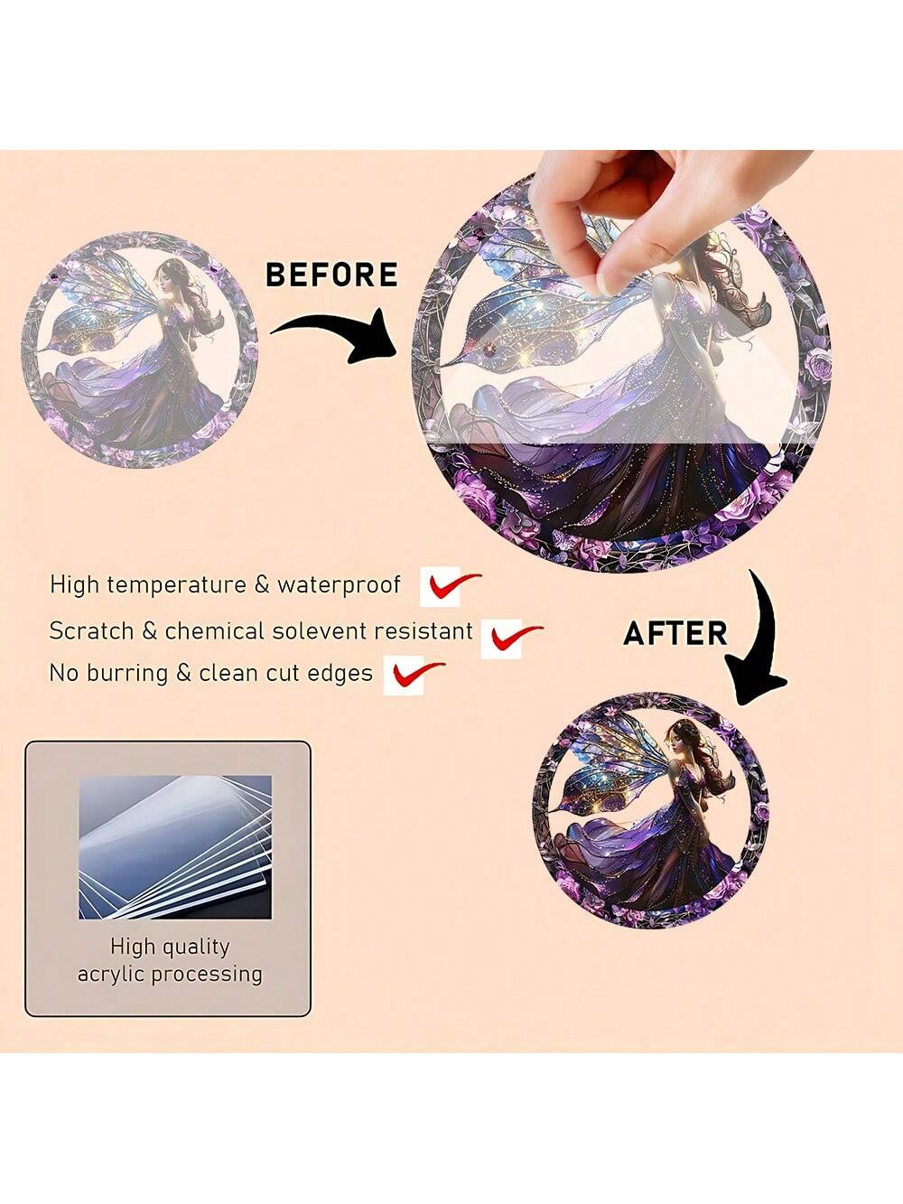 قطعة واحدة متعددة الاستخدامات من مصيدة شمس الفراشة الزقزاقية المسطحة من الأكريليك متعددة الألوان للتعليق على النافذة، بتصميم جنية وإكليل، رائعة لديكور الحديقة والمنزل والشرفة والغرفة في مناسبات الهالوين والخريف والأعياد