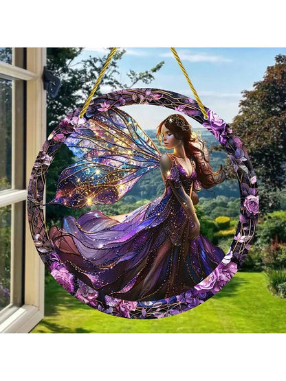 قطعة واحدة متعددة الاستخدامات من مصيدة شمس الفراشة الزقزاقية المسطحة من الأكريليك متعددة الألوان للتعليق على النافذة، بتصميم جنية وإكليل، رائعة لديكور الحديقة والمنزل والشرفة والغرفة في مناسبات الهالوين والخريف والأعياد