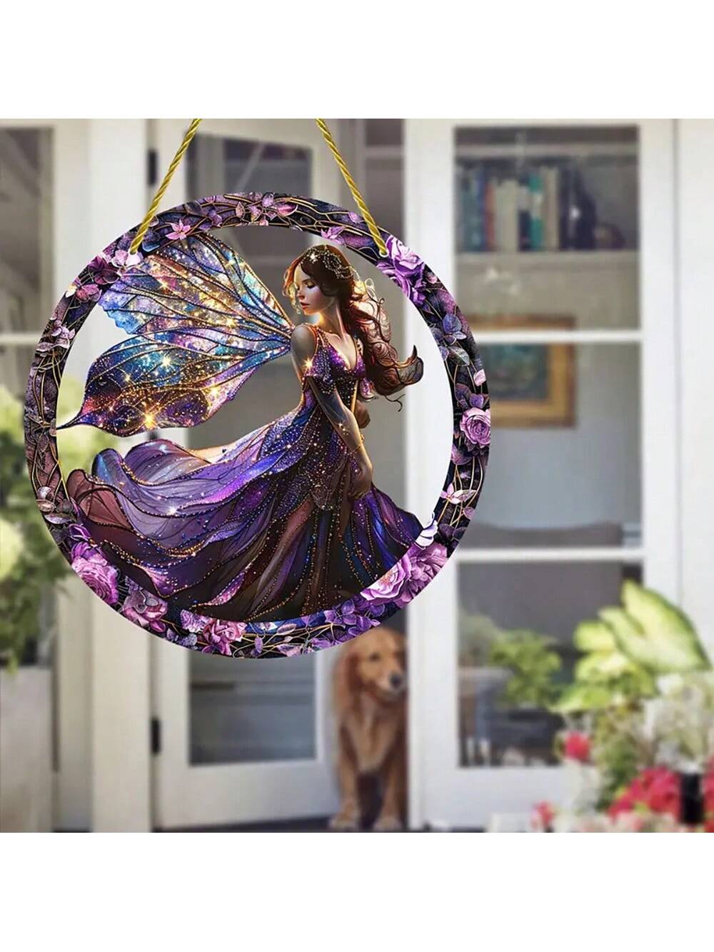 قطعة واحدة متعددة الاستخدامات من مصيدة شمس الفراشة الزقزاقية المسطحة من الأكريليك متعددة الألوان للتعليق على النافذة، بتصميم جنية وإكليل، رائعة لديكور الحديقة والمنزل والشرفة والغرفة في مناسبات الهالوين والخريف والأعياد