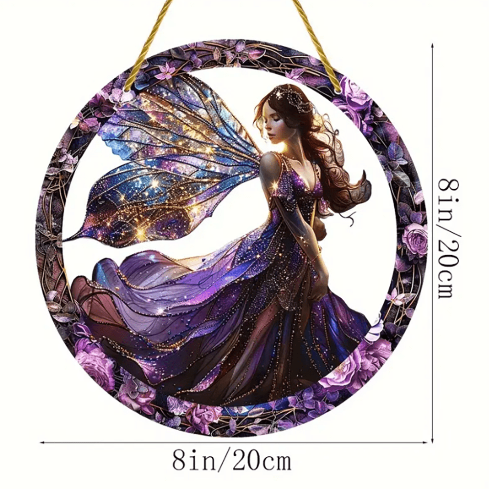 قطعة واحدة متعددة الاستخدامات من مصيدة شمس الفراشة الزقزاقية المسطحة من الأكريليك متعددة الألوان للتعليق على النافذة، بتصميم جنية وإكليل، رائعة لديكور الحديقة والمنزل والشرفة والغرفة في مناسبات الهالوين والخريف والأعياد