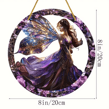 قطعة واحدة متعددة الاستخدامات من مصيدة شمس الفراشة الزقزاقية المسطحة من الأكريليك متعددة الألوان للتعليق على النافذة، بتصميم جنية وإكليل، رائعة لديكور الحديقة والمنزل والشرفة والغرفة في مناسبات الهالوين والخريف والأعياد