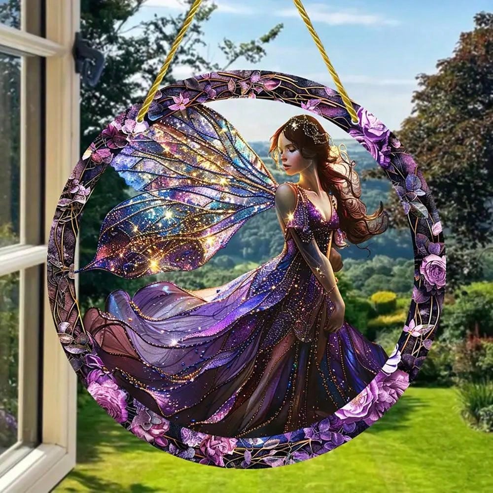 قطعة واحدة متعددة الاستخدامات من مصيدة شمس الفراشة الزقزاقية المسطحة من الأكريليك متعددة الألوان للتعليق على النافذة، بتصميم جنية وإكليل، رائعة لديكور الحديقة والمنزل والشرفة والغرفة في مناسبات الهالوين والخريف والأعياد