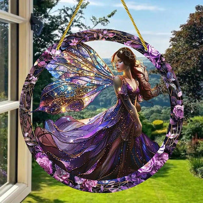 قطعة واحدة متعددة الاستخدامات من مصيدة شمس الفراشة الزقزاقية المسطحة من الأكريليك متعددة الألوان للتعليق على النافذة، بتصميم جنية وإكليل، رائعة لديكور الحديقة والمنزل والشرفة والغرفة في مناسبات الهالوين والخريف والأعياد