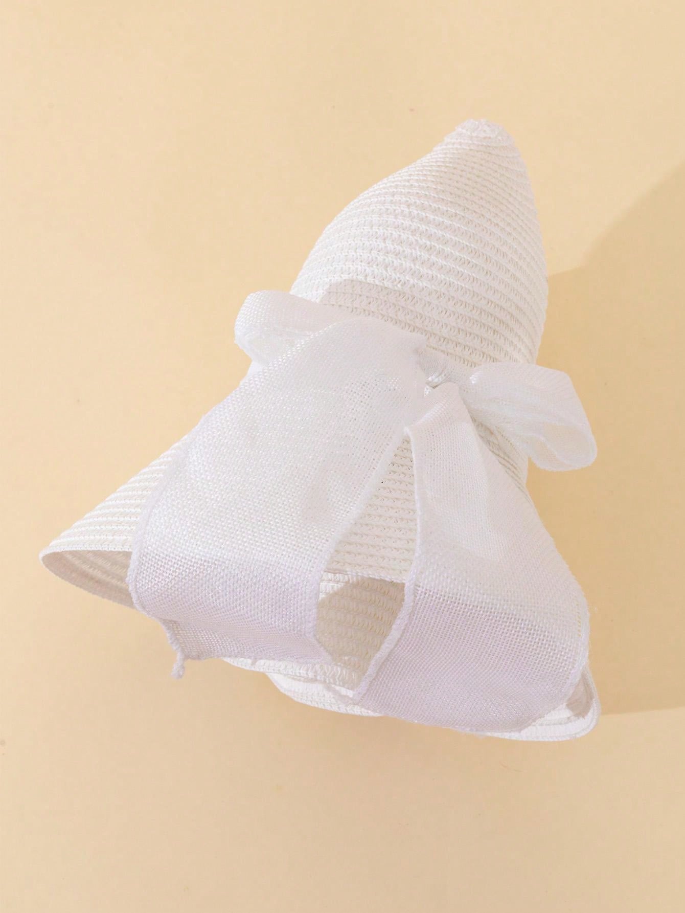 قبعة صيفية بيضاء للنساء بموجات ورديّة 1 قطعة، قبعة آنيقة لحماية الشمس في عطلة الشاطئ بعقدة مزيّنة