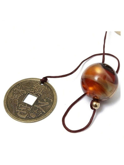 جرس الرياح الحظ السعيد من النحاس على شكل تنين و6 جراس، جرس رياح معلق للمنزل والحديقة، مزين بالحظ الجيد وفن الحديقة