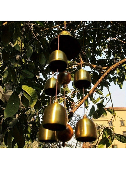 جرس الرياح الحظ السعيد من النحاس على شكل تنين و6 جراس، جرس رياح معلق للمنزل والحديقة، مزين بالحظ الجيد وفن الحديقة