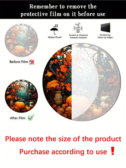 تعليقات نافذة الخريف الدائرية الزجاجية بيبين عليها طبعات اليقطين 5.9بوصة قطعة واحدة لتزيين النوافذ خلال فصل الخريف ومناسبة للتعليق على الباب والنافذة والجدار وتزيين حفل  في المنزل