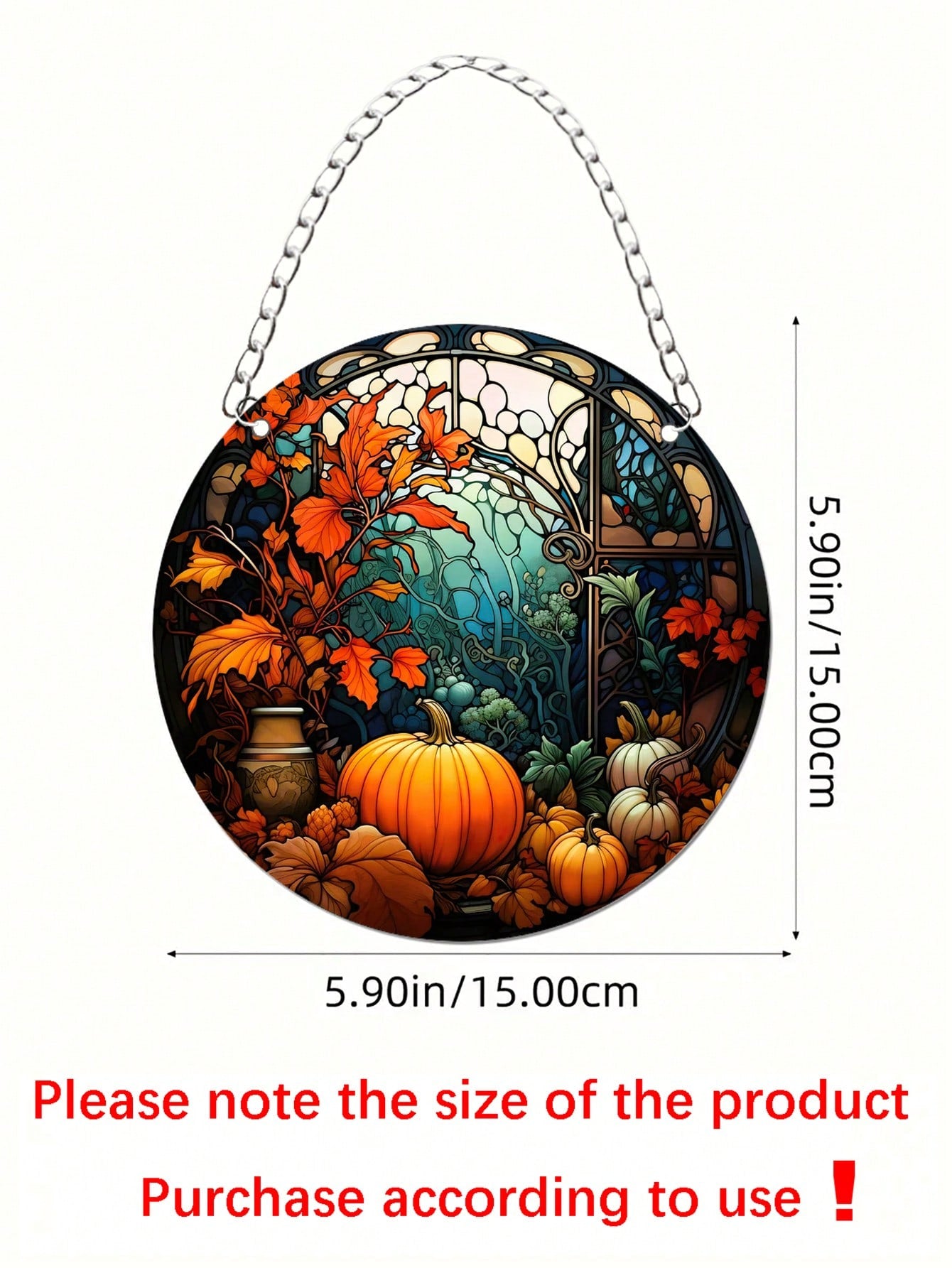 تعليقات نافذة الخريف الدائرية الزجاجية بيبين عليها طبعات اليقطين 5.9بوصة قطعة واحدة لتزيين النوافذ خلال فصل الخريف ومناسبة للتعليق على الباب والنافذة والجدار وتزيين حفل  في المنزل