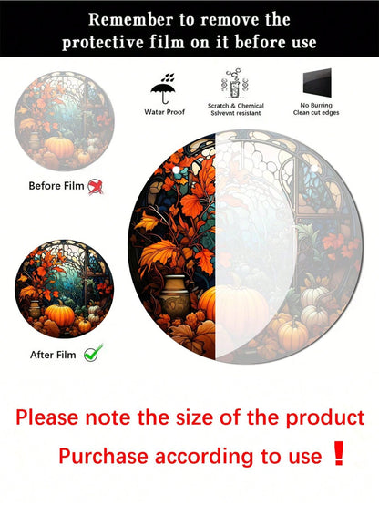 تعليقات نافذة الخريف الدائرية الزجاجية بيبين عليها طبعات اليقطين 5.9بوصة قطعة واحدة لتزيين النوافذ خلال فصل الخريف ومناسبة للتعليق على الباب والنافذة والجدار وتزيين حفل  في المنزل