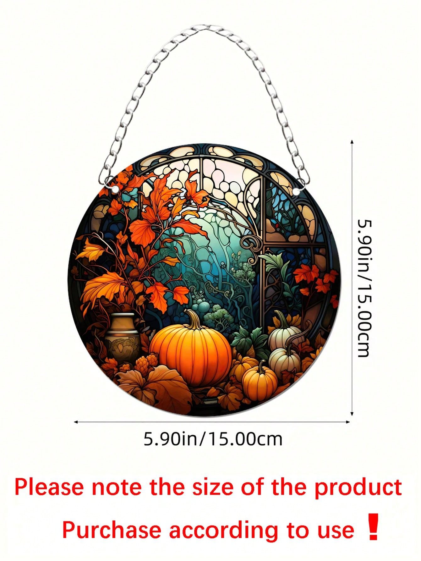 تعليقات نافذة الخريف الدائرية الزجاجية بيبين عليها طبعات اليقطين 5.9بوصة قطعة واحدة لتزيين النوافذ خلال فصل الخريف ومناسبة للتعليق على الباب والنافذة والجدار وتزيين حفل  في المنزل