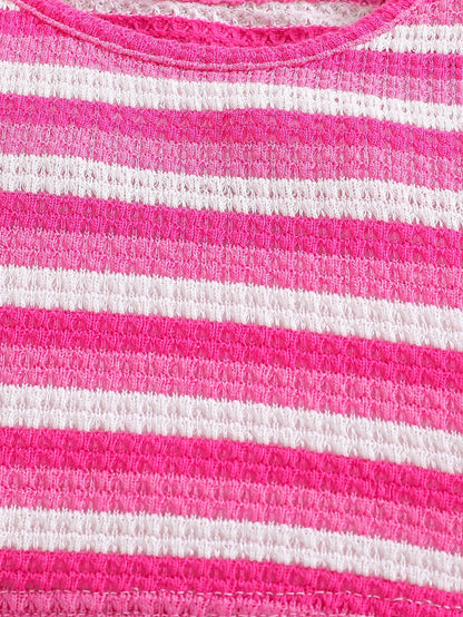 مجموعة قميص بلا أكمام مخطط وتنورة رائعة للفتيات الرضع من نمط شوارع الصيف