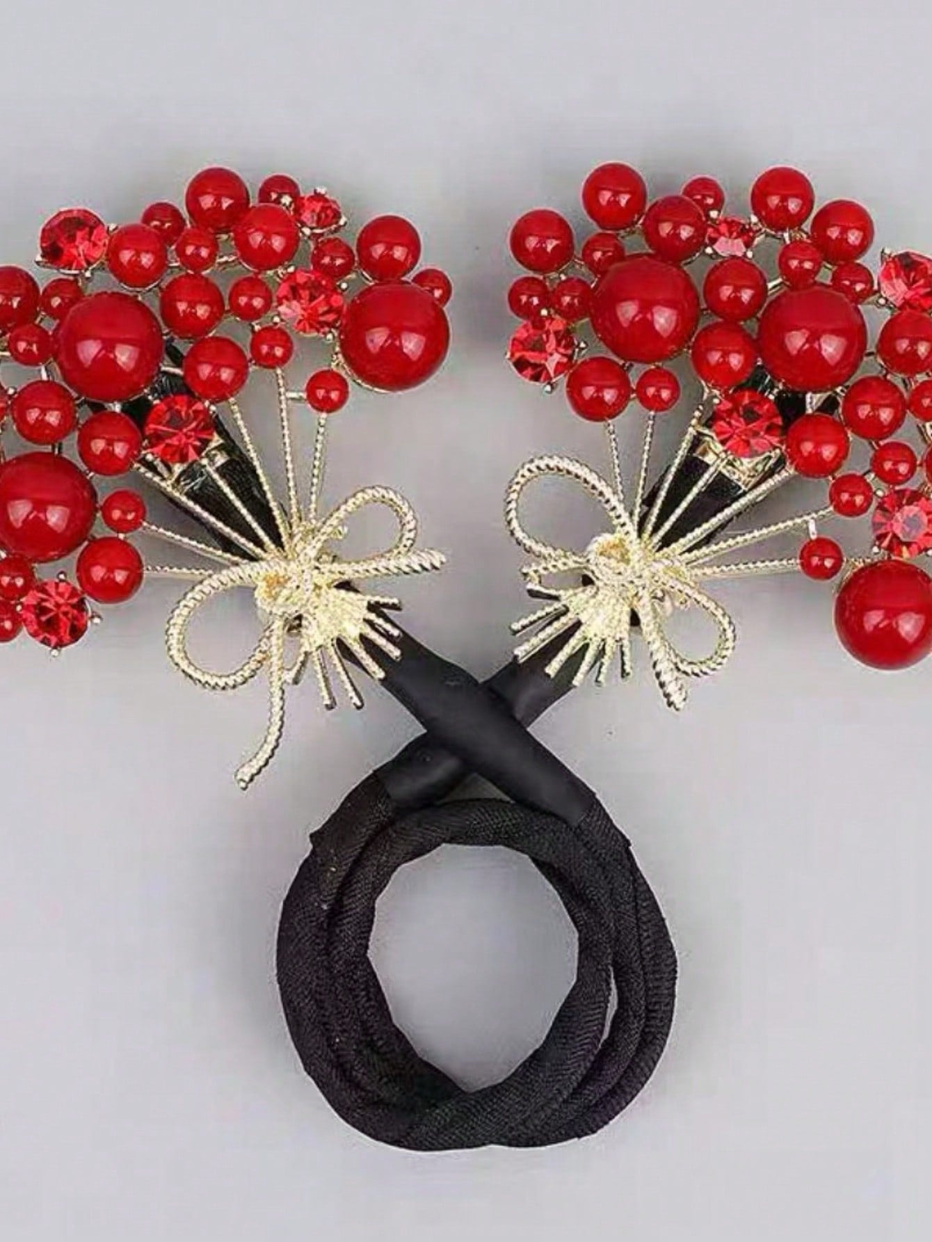 قطعة واحدة من صانع كعكة الشعر المطرز باللون الأحمر، إكسسوار شعر عصري