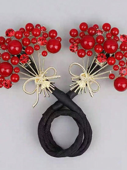 قطعة واحدة من صانع كعكة الشعر المطرز باللون الأحمر، إكسسوار شعر عصري